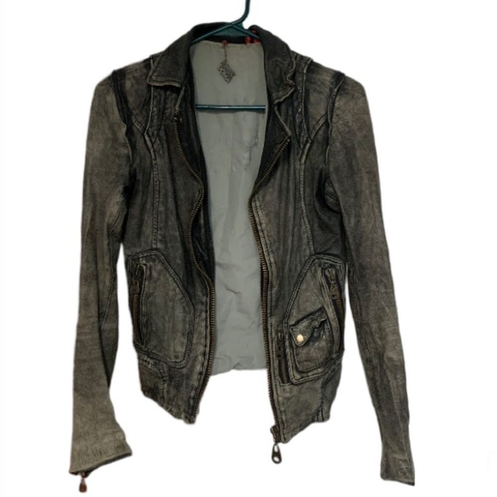 DOMA Leather Lambskin Leather Moto Charcoal Jacket XS/S - Picture 3 of 15